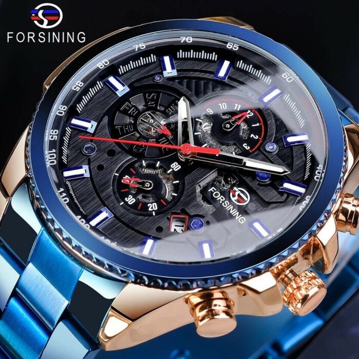 Herren Uhr Wasserdicht Mechanische Armbanduhr Edelstahl Band Uhr Datum Anzeige – Bild 1