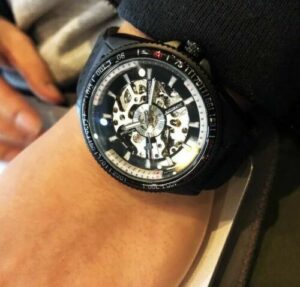 HERREN ARMBANDUHR mechanisch Gummi Armband Handaufzug Uhr Sport Wasserfest – Bild 6