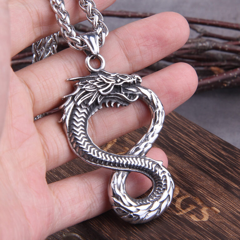 H3419f0d17beb44aa94ac8bc270eb243cw.jpg Men Necklace Chain Pendant Silver Gold Steel Norse Dragon Snake Symbol Infinity – Bild 4