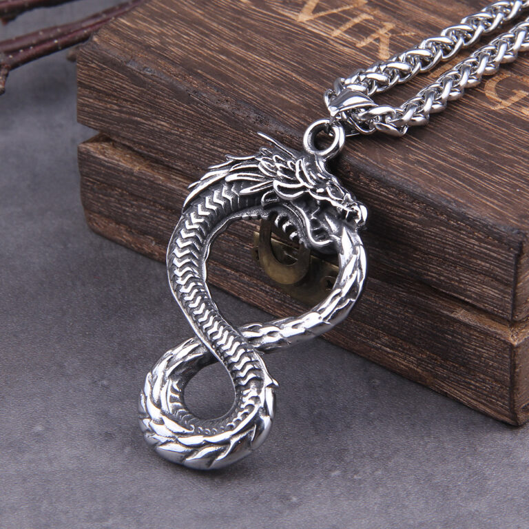 Ha4e83ef1e4e544659c9a07e98bc0f1b1D.jpg Men Necklace Chain Pendant Silver Gold Steel Norse Dragon Snake Symbol Infinity – Bild 1
