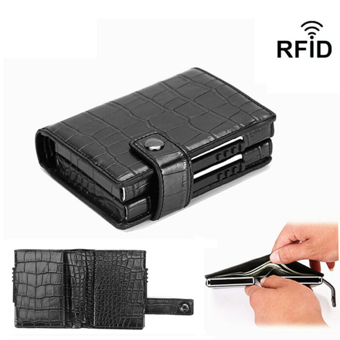 H67f1e132da3a45b3b521b0bf548fdd6aw.jpg Doppel Metall RFID Schutz Kreditkarte Halter Vintage Karte Hülle Automatische Geld Bargeld Clip Mini Brieftasche Business – Bild 1
