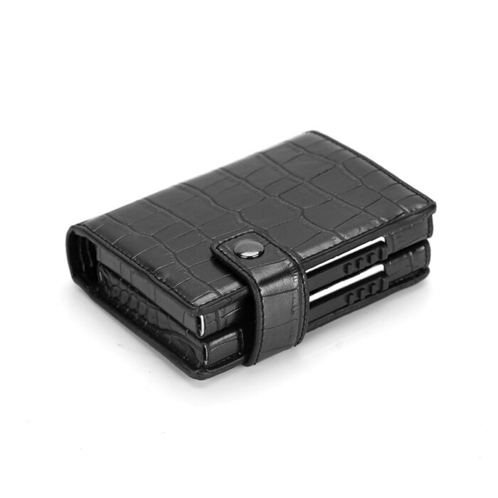 Doppel Metall RFID Schutz Kreditkarte Halter Vintage Karte Hülle Automatische Geld Bargeld Clip Mini Brieftasche Business – Bild 2