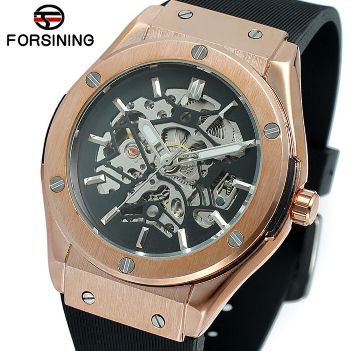 FORSINING Militär Sport Auto Mechanische Uhr Männer silikon Armband Skeleton Herren Uhren – Bild 2