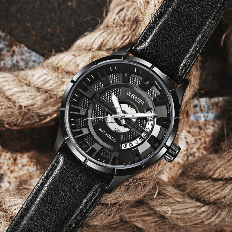 H959bee86c296444682ca52cc42edc68dA.jpg Mechanische Automatik Armbanduhr Uhr Herrenuhren Leder Armband – Bild 5