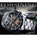 Forsining Marke Schwarz Männlich Mechanische Uhren Automatische Multifunktions Mondphase Datum Racing Sport Stahlband – Bild 2