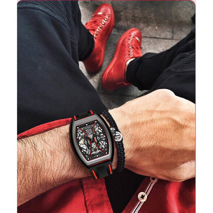 Forsining Mode Mann Luxus Rot Design Wasserdichte Automatische Mechanische Skeleton Uhren Leucht Mit Silikon Strap – Bild 5