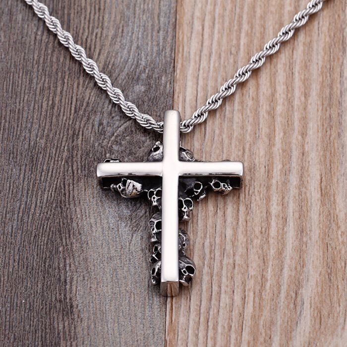 Newest Gothic Skull Jesus Cross Pendants Necklaces For Men Stainless Steel Chain Necklace Punk Religious Jewellery Wholesale – Bild 5