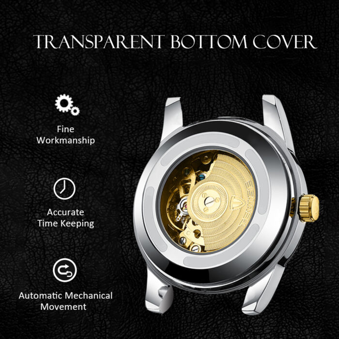TEVISE Herrenuhr Automatikuhr Mechanische Uhr Automatik Gold Edelstahl Band – Bild 4