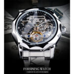 Forsining Skeleton Mechanische Armbanduhr Herren Design Automatikuhr Wasserdicht Business Style Uhren Silber – Bild 2