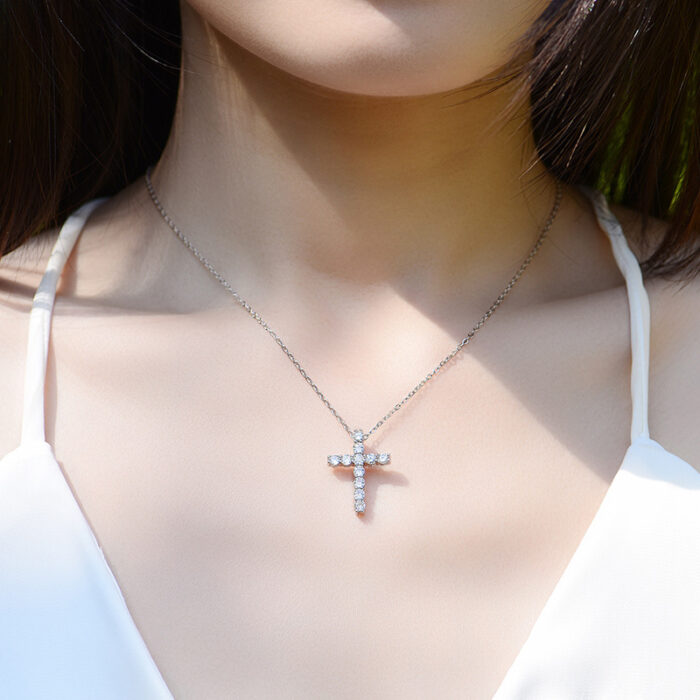 3mm Round Cut D VVS1 Moissanite Cross Pendants Necklace For Women 925 Sterling Silver Christian Diamond Neck Chain – Bild 6