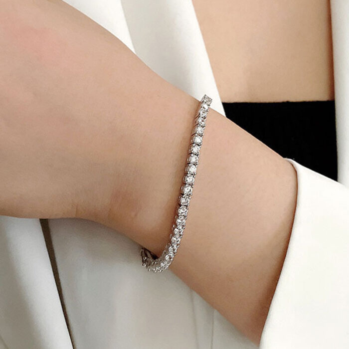 Armband Tennis Band Chain Moissanite besetzt aus 925 Sterling Silber für Hochzeit Verlobungsfeier Schmuck Armbänder für Frauen – Bild 4