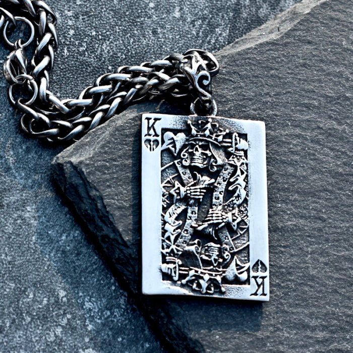 Hip Hop King Solomon Poker Pendant Necklace for Men Vintage Stainless Steel King of Spades Pendant Punk Gambler Lucky Jewelry – Bild 3