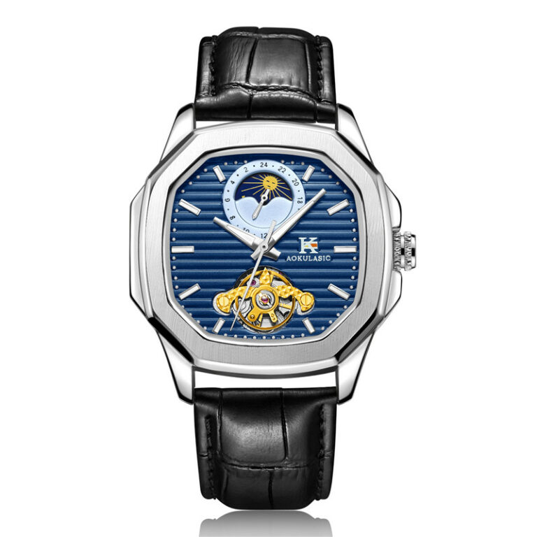 Automatische Mechanische Uhr Herren Armbanduhr Militärsport Automatikuhr Leder Armband – Bild 2