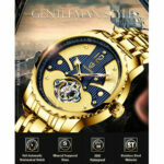 TEVISE Herrenuhr Automatikuhr Mechanische Uhr Automatik Gold Edelstahl Band – Bild 3