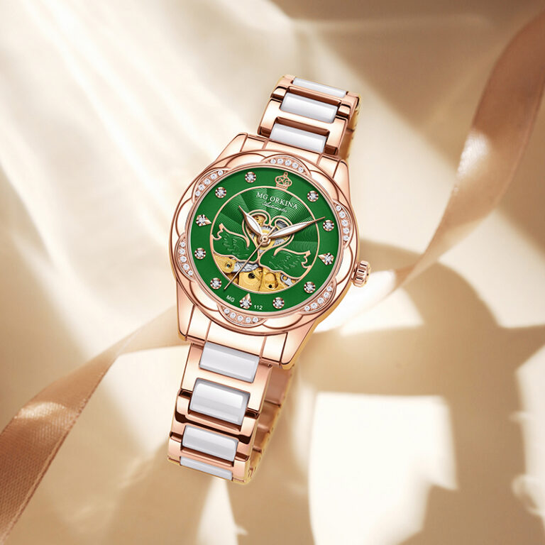 Damenuhr Mechanische Armbanduhr Weibliche Skelett Uhren für Frauen Luxus Edelstahl – Bild 4