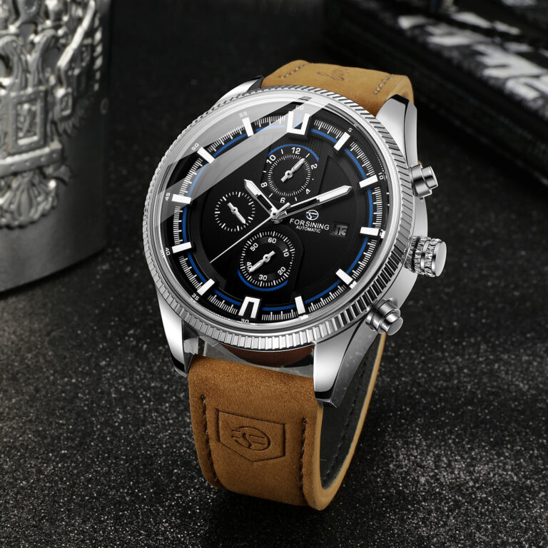 1293965602-1.jpg Herrenuhr Automatische Uhr mechanische Armbanduhren Lederband Sportuhr 3 Sub-Zifferblatt Top-Marke – Bild 3