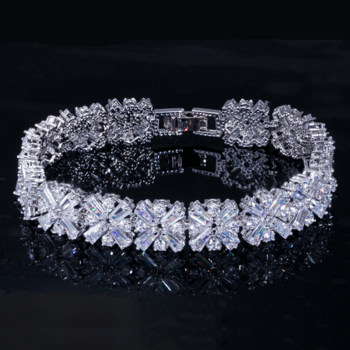 1307604263-1.png CWWZircons Women Fashion Jewelry Gorgeous Silver Color Spring Flower Cubic Zirconia Connected Tennis Bracelet for Wedding CB010 – Bild 1