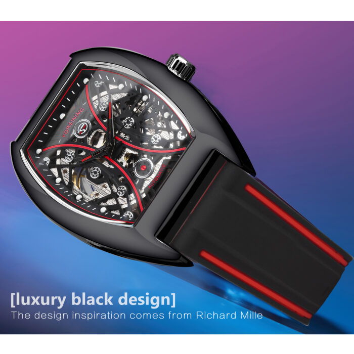 Forsining Mode Mann Luxus Rot Design Wasserdichte Automatische Mechanische Skeleton Uhren Leucht Mit Silikon Strap – Bild 3