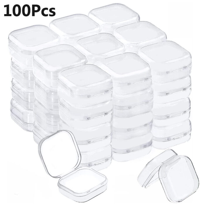 1314683180-1.jpg 100 Stücke Kleine Boxen Quadratische Transparente Kunststoffbox Schmuck Aufbewahrungskoffer Finishing Container Verpackung Aufbewahrungsbox für Ohrringe – Bild 1