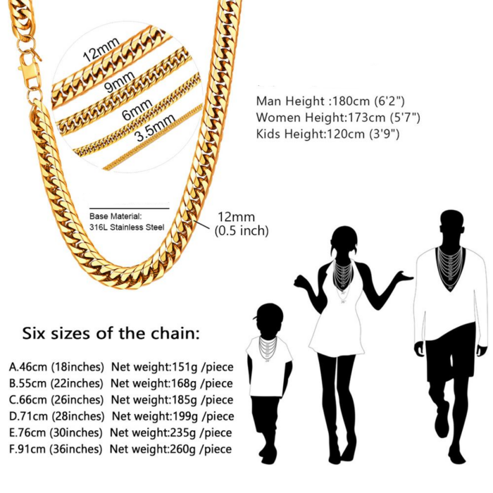 U7 Men Thick Chain Necklace Gold Chain 6/9/13MM Miami Cuban Chain Necklace 14"-30"  Stainless Steel Chunky Necklace N453 – Bild 3