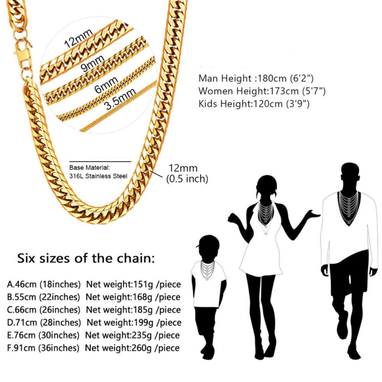 U7 Men Thick Chain Necklace Gold Chain 6/9/13MM Miami Cuban Chain Necklace 14"-30"  Stainless Steel Chunky Necklace N453 – Bild 3