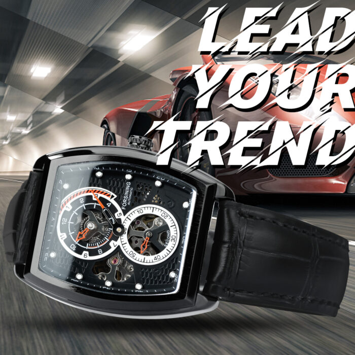 Forsining Militär-Sportuhr für Herren automatisch mechanisch Skelett schwarze Hilfszifferblätter leuchtende Uhr Lederarmband – Bild 2