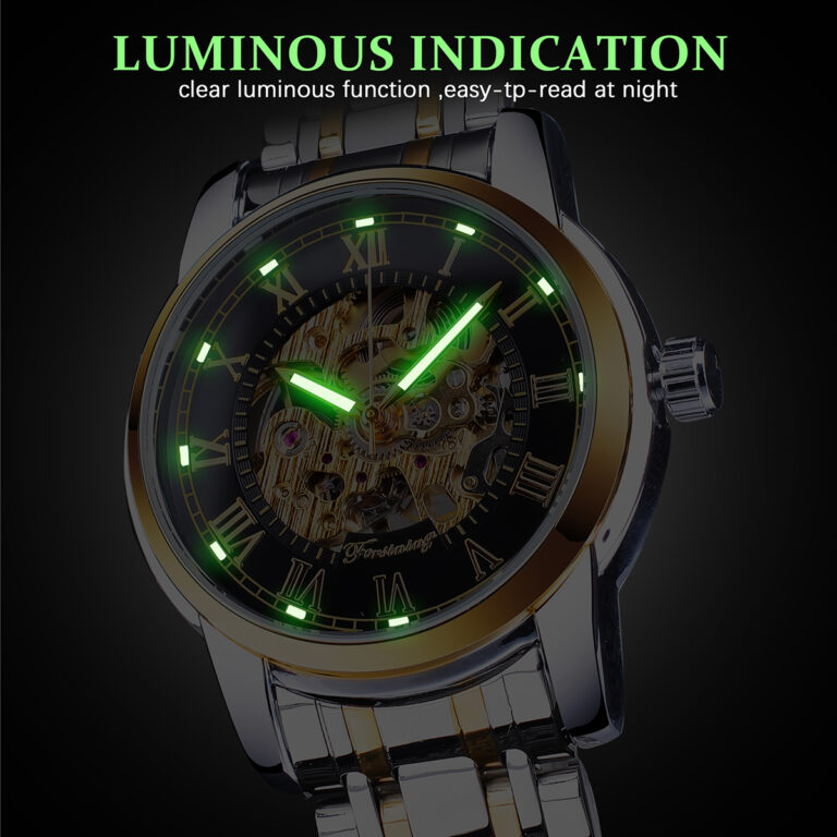 Forsining Fashion Golden Military Hollow Mechanische Edelstahluhr Leuchtende Sport Herrenuhren – Bild 4