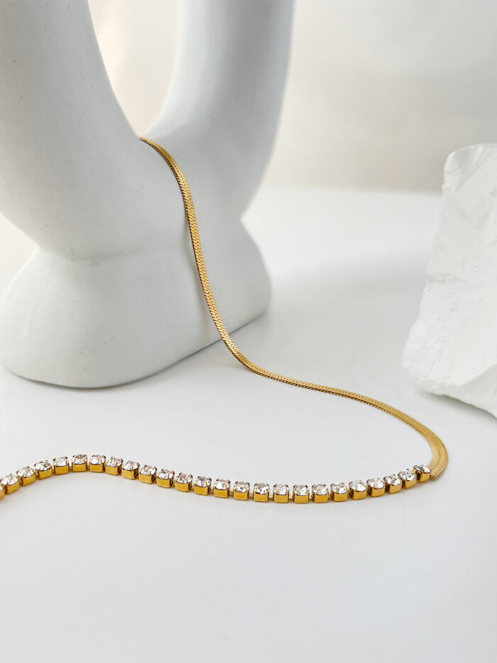 Schlangenkette Tenniskette Halskette für Frauen Gold Edelstahl Schmuck – Bild 3