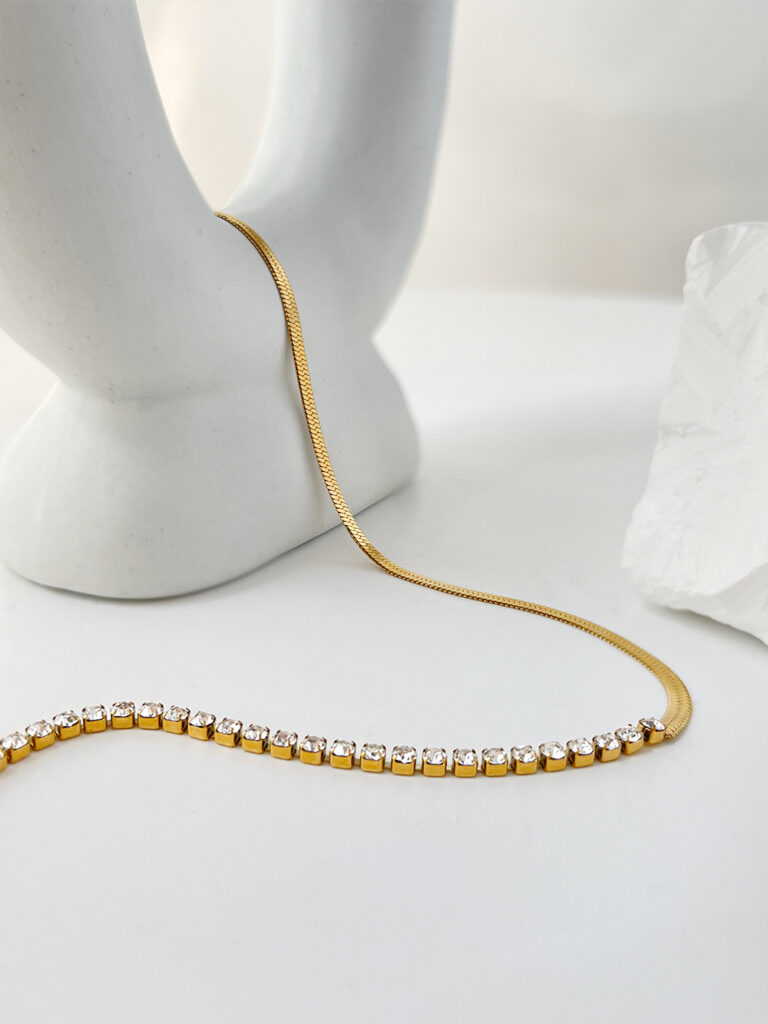 Schlangenkette Tenniskette Halskette für Frauen Gold Edelstahl Schmuck – Bild 3