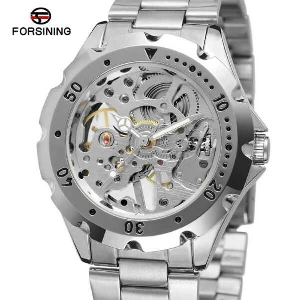 FORSINING Skelettuhr für Männer & Frauen - mechanisch, Handaufzug, Leder-/Edelstahlband