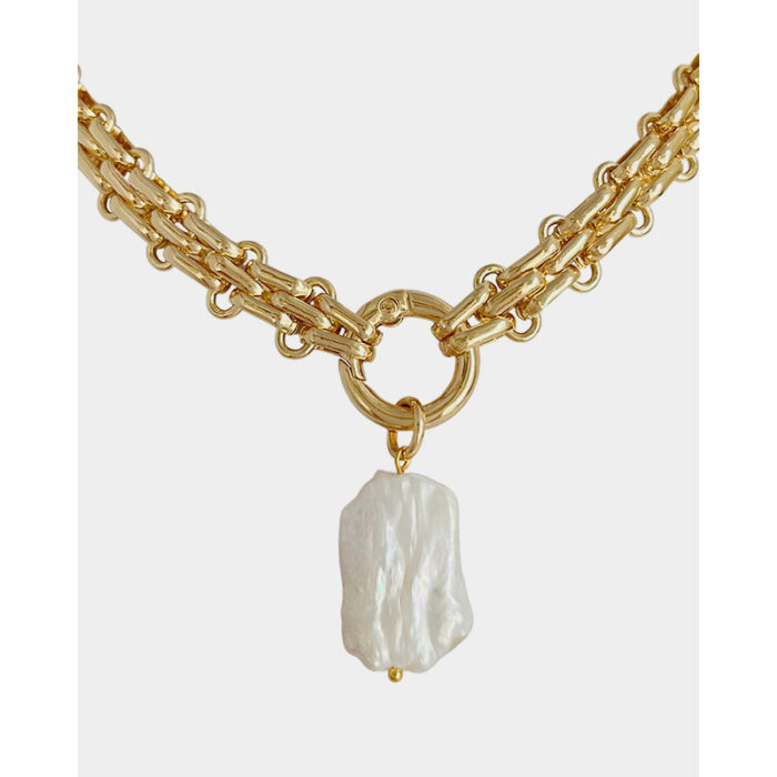 Peri'sBox Large Square Natural Freshwater Pearl Pendant Chunky Chain Necklace for Women Vintage Elegant Baroque Pearls Necklaces – Bild 1