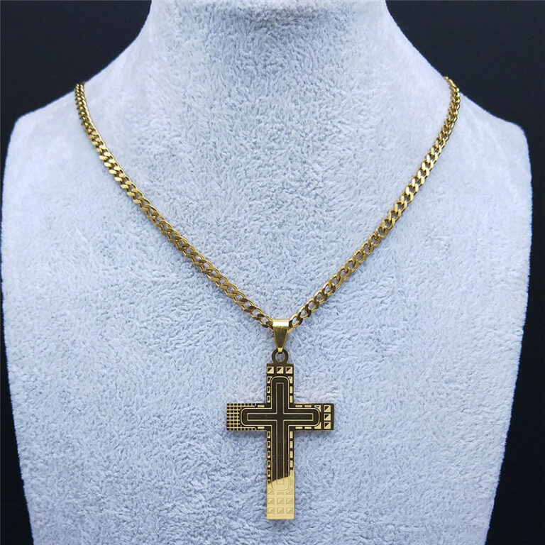 1502990181-1.jpg Fashion Punk Cross Stainless Steel Necklace Chain Women Gold Color Statement Necklace Jewelry collier homme N4278S05 – Bild 5