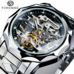 Forsining Skeleton Mechanische Armbanduhr Herren Design Automatikuhr Wasserdicht Business Style Uhren Silber