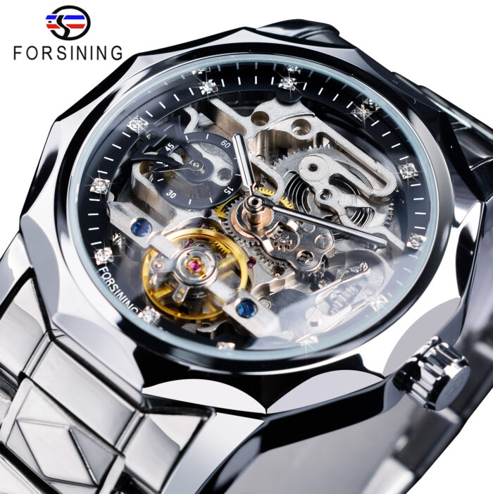 Forsining Skeleton Mechanische Armbanduhr Herren Design Automatikuhr Wasserdicht Business Style Uhren Silber – Bild 1