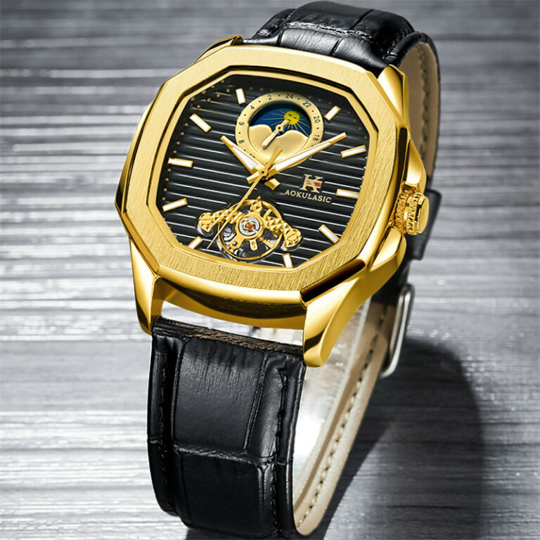 Automatische Mechanische Uhr Herren Armbanduhr Militärsport Automatikuhr Leder Armband – Bild 5