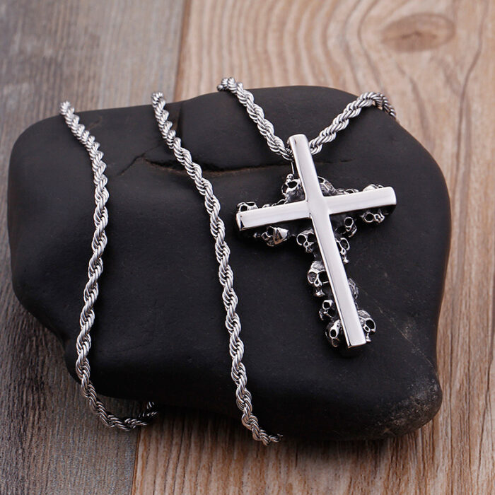 Newest Gothic Skull Jesus Cross Pendants Necklaces For Men Stainless Steel Chain Necklace Punk Religious Jewellery Wholesale – Bild 3