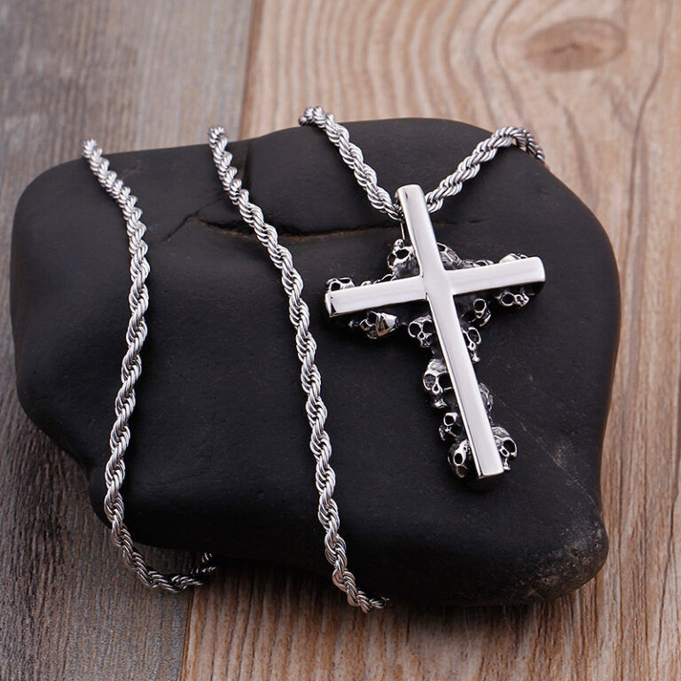 Newest Gothic Skull Jesus Cross Pendants Necklaces For Men Stainless Steel Chain Necklace Punk Religious Jewellery Wholesale – Bild 3