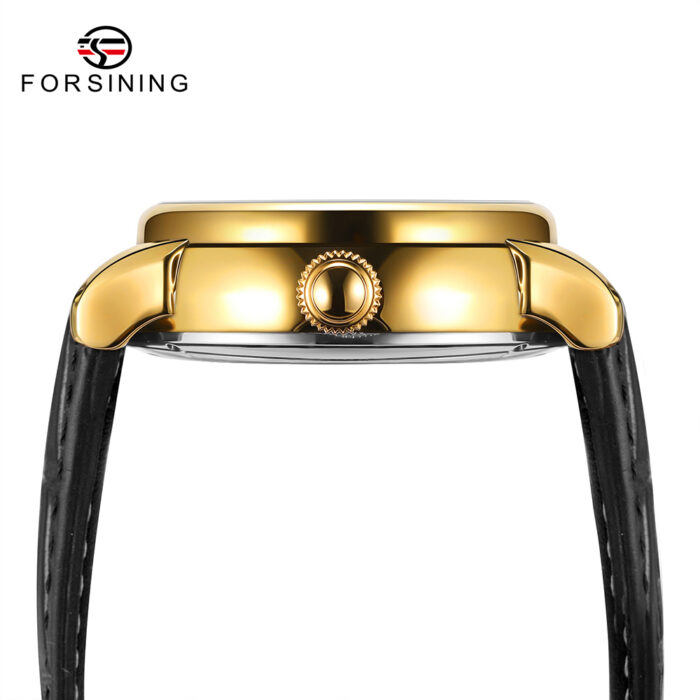 Forsining White Golden Luxury Men Transparent Automatic Wristwatch Waterproof Mechanical Watch Leather Strap Casual Sport Clock – Bild 5