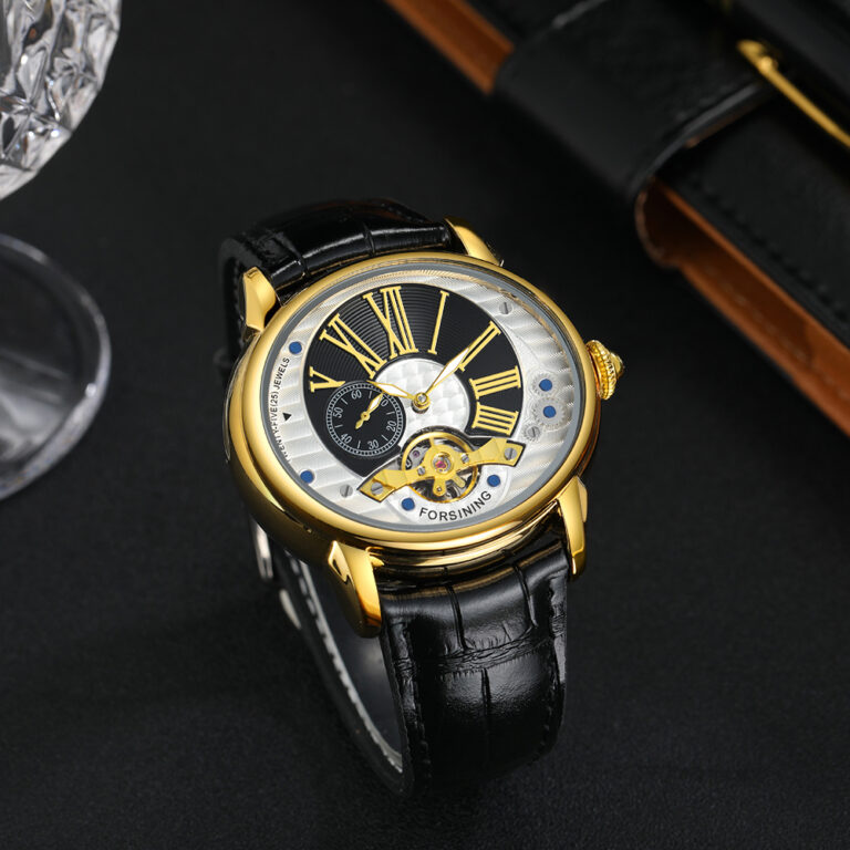 Forsining White Golden Luxury Men Transparent Automatic Wristwatch Waterproof Mechanical Watch Leather Strap Casual Sport Clock – Bild 3