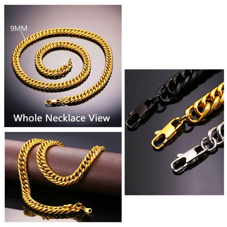 U7 Men Thick Chain Necklace Gold Chain 6/9/13MM Miami Cuban Chain Necklace 14"-30"  Stainless Steel Chunky Necklace N453 – Bild 4