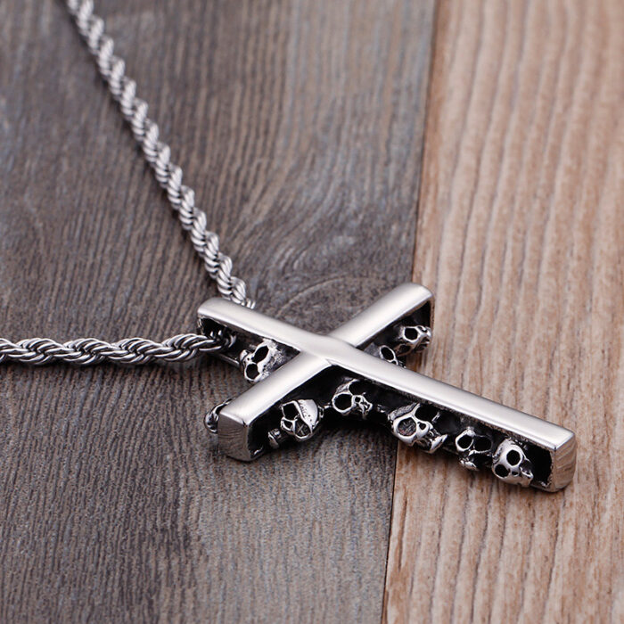 Newest Gothic Skull Jesus Cross Pendants Necklaces For Men Stainless Steel Chain Necklace Punk Religious Jewellery Wholesale – Bild 4