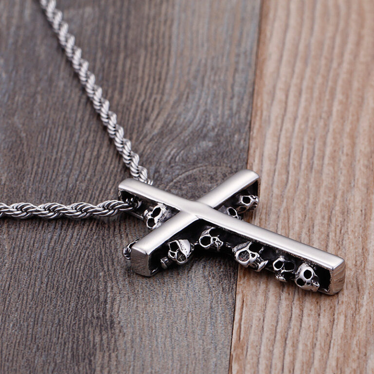 Newest Gothic Skull Jesus Cross Pendants Necklaces For Men Stainless Steel Chain Necklace Punk Religious Jewellery Wholesale – Bild 4