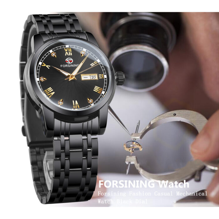 Forsining Fashion Man Transparente Rückseite Mechanisches Design Automatische Uhren Leuchtende Goldene Skala Mit Kalender – Bild 3
