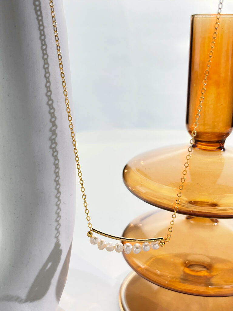 Elegante Perlenkette aus Frischwasserperlen für Frauen - Einfache Minimalistische Goldröhrenperlen Brautjungfernschmuck – Bild 5