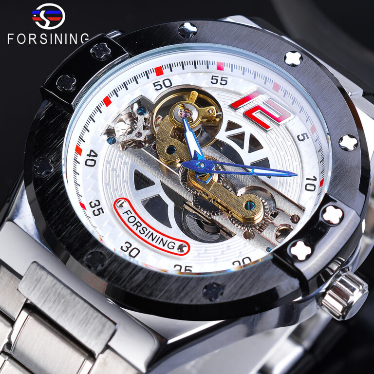 1894937031-1.jpg Forsining Unique Men Sport Watches Automatic Mechanical Transparent Bridge Silver Race Car Army Stainless Steel Belts Wristwatch – Bild 1