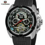FORSINING Top Brand Men Auto Mechanical Watch Silicone Round Date Multifunction Sub-dials Military Sport Wristwatches