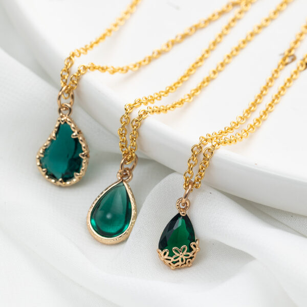 Romantic Sweet Lovely Dark Green Water Drip Drop Clear Stone Pendant Necklaces For Women Female Wedding Jewelry Accessories