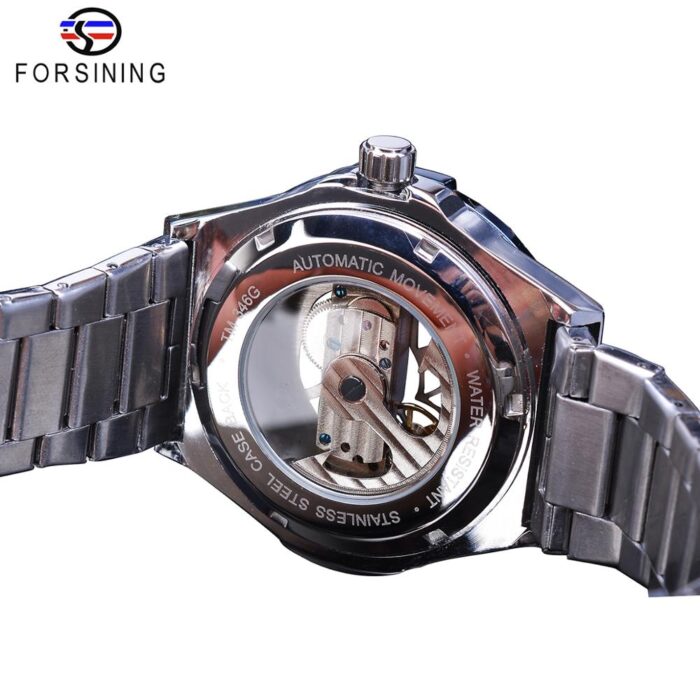 Forsining Unique Men Sport Watches Automatic Mechanical Transparent Bridge Silver Race Car Army Stainless Steel Belts Wristwatch – Bild 4