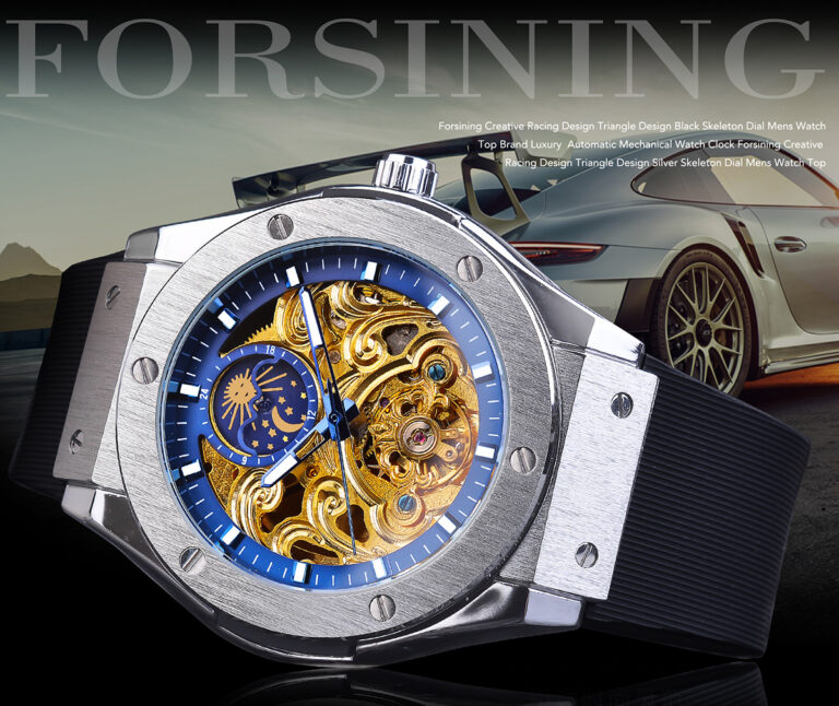 Forsining Lässige wasserdichte Silikonband Männer automatische mechanische Skeleton Schwungrad Mondphase Business Watch Relojes Hombre – Bild 2