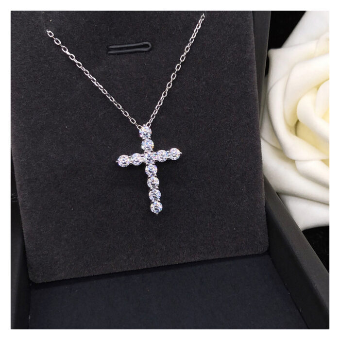3mm Round Cut D VVS1 Moissanite Cross Pendants Necklace For Women 925 Sterling Silver Christian Diamond Neck Chain – Bild 4
